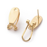 Brass Stud Earring Findings, with Loop, Nickel Free, Real 18K Gold Plated, 23x9mm, Hole: 2.5mm, pin: 0.8mm(X-KK-Q735-141G)