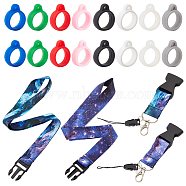 2 Strands Mobile Straps, Including Adjustable Polyester Neck Lanyard, with 16Pcs Silicone Pendant, Mixed Color, Neck Lanyard: 820x24x0.5mm, 2 starnds; Pendant: Inner Diameter: 13mm, 16pcs(DIY-GF0006-40)