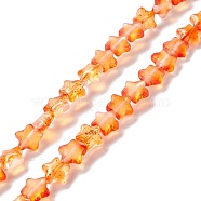 Transparent Glass Beads Strand, with Glitter Powder, Star, Orange, 7.5~8x8.3x4mm, Hole: 0.7~1mm, about 50pcs/strand, 14.72~14.92 inch(37.4~37.9cm)(GLAA-F112-04F)