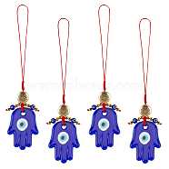 AHADEMAKER 4Pcs Handmade Evil Eye Lampwork Pendant Decorations, with Braided Nylon Thread and Lotus Pattern Alloy Beads, Buddha Hand, Medium Blue, 133mm(HJEW-GA0001-19)