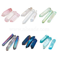 6 Sets 6 Colors Electroplated Natural Quartz Crystal Beads Strands, Nuggets, Mixed Color, 21~43x5~13mm, Hole: 1mm, 3pcs/set, 1 set/color(G-OC0004-03)