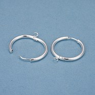 201 Stainless Steel Huggie Hoop Earring Findings, with Horizontal Loop and 316 Surgical Stainless Steel Pin, Silver, 29x26x2.5mm, Hole: 2.5mm, Pin: 1mm(STAS-P283-01L-S)