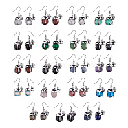 Natural & Synthetic Mixed Gemstone Frog Dangle Earrings, Platinum Brass Jewelry for Women, 37mm, Pin: 0.6mm(EJEW-A092-13P)