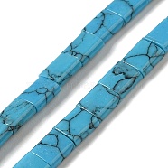 Synthetic Turquoise Beads Strands, 2-Hole, Rectangle, Deep Sky Blue, 5.5~6x5x2.5mm, Hole: 0.9mm, about 69~70pcs/strand, 15.12~15.2 inch(38.4~38.6cm)(G-F762-A01-01)