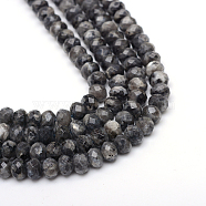 Faceted Rondelle Dyed Natural Sesame Jasper/Kiwi Jasper Bead Strands, Gray, 8~9x5~6mm, Hole: 1mm, about 70pcs/strand, 14.5 inch(X-G-R343-6x8-20)