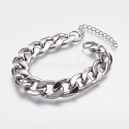 Men's 304 Stainless Steel Curb Chain Bracelets, with Lobster Claw Clasps, Cuban Link Chain Bracelets, Stainless Steel Color, 6-3/4 inch(170mm), 11.5mm(STAS-I075-49B)