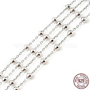 Rhodium Plated 925 Sterling Silver Satellite Chains, Unwelded, Platinum, Link: 1.5x1x0.5mm, 3mm(STER-F052-11P)