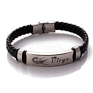 Braided Leather Cord Bracelets, Constellation Bracelet for Men, Virgo, 8-1/4 inch(21cm)(PW-WG99416-06)