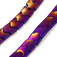 Synthetic Non-magnetic Hematite Beads Strands, Long-Lasting Plated, Wave Shape, 2-Hole, Purple Plated, 7.5~8x8x3mm, Hole: 1mm, about 68pcs/strand, 15.35''(39cm)(G-P545-I01-01A)