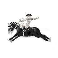 Zinc Alloy Crystal Rhinestone Brooch, Horse Black Enamel Pins, Platinum, 30x45.5mm(JEWB-U010-04P-01)