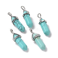 Synthetic Turquoise Pendants, Faceted, with Platinum Tone Brass Findings, Lead free & Cadmium Free, Bullet, 27~30x9~10x7~8mm, Hole: 4x3mm(G-K329-08P)