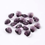 Romantic Valentines Ideas Glass Charms, Faceted Heart Charm, Purple, 10x10x5mm, Hole: 1mm(G030V10mm-12)
