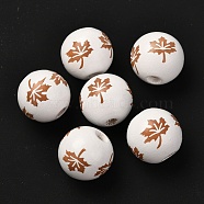 Wood European Beads, Large Hole Beads, Maple Leaf Pattern, Rondelle, Chocolate, 16x14.5~15mm, Hole: 4mm(WOOD-G006-01E)