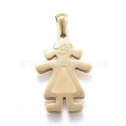 Ion Plating(IP) 304 Stainless Steel Pendants, Girl, Golden, 25x17x2mm, Hole: 3x6mm(STAS-K162-025G)
