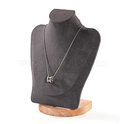 Bust Shaped Velvet Jewelry Necklace Display Stands, with Wood Base, for Necklace, Dark Gray, 18.2x10.3x23.5cm(ODIS-B002-02A-01)