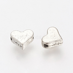 Tibetan Style Alloy Beads, Heart, Cadmium Free & Lead Free, Antique Silver, 6x7x3mm, Hole: 1mm(X-TIBE-S303-82AS-RS)