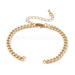 Two Tone Handmade Brass Curb Chain Bracelet Makings, with Enamel and 304 Stainless Steel Lobster Claw Clasps, White, 5-1/2 inch(14cm)(AJEW-JB00850-02)