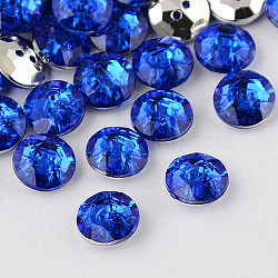 2-Hole Taiwan Acrylic Rhinestone Flat Round Buttons, Faceted & Silver Plated Pointed Back, Blue, 24x8.5mm, Hole: 1mm(BUTT-F015-24mm-04)
