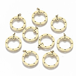 304 Stainless Steel Chandelier Component Links, with Jump Rings, Laser Cut, Round Ring, Real 14K Gold Plated, 16.5x15x1.3mm, Jump Ring: 3x0.4mm, 2.2mm inner diameter(STAS-S116-116B-G)