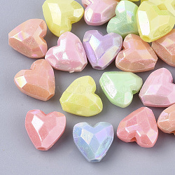 Opaque Acrylic Beads, AB Color Plated, Faceted, Heart, Mixed Color, 13x13x7.5mm, Hole: 2.5mm, about 845pcs/500g(MACR-S299-005)