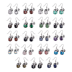 Natural & Synthetic Mixed Gemstone Frog Dangle Earrings, Platinum Brass Jewelry for Women, 37mm, Pin: 0.6mm(EJEW-A092-13P)