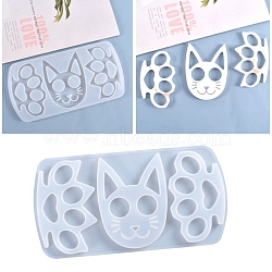 Cat & Paw Shape Self Defense Keychain Silicone Molds,  Resin Casting Molds, For UV Resin, Epoxy Resin Jewelry Making, White, 226x117x9mm(DIY-P006-30)