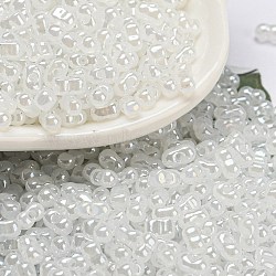 Ceylon Glass Seed Beads, Peanut, White, 4~4.5x2~2.5x2~2.5mm, Hole: 0.8~0.9mm, about 10000pcs/pound(SEED-K009-02B-35)