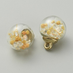 Transparent Glass Globe Pendants, with Dried Flower Inside and Golden ABS Plastic Pendant Bails, Round, PapayaWhip, 21x16mm, Hole: 2.2mm(GLAA-TAC0005-003A)