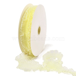 20 Yards Polyester Pleated Elastic Lace Trim, Ruffled Trimming for Bowknot Making, Light Goldenrod Yellow, 1-1/4 inch(33mm)(SRIB-M015-01I)