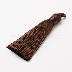 Polyester Tassel Big Pendant Decorations, Ice Silk Tassel, Coconut Brown, 60~67x8mm, Hole: 5x7mm(X-FIND-P022-08)