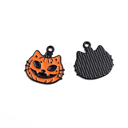 Halloween Theme Alloy Enamel Pendants, Orange, Cat Shape, 20x20mm(HAWE-PW0001-081C)