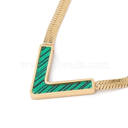 Synthetic Shell Initial Letter V Pendant Necklace, Gold Plated 304 Stainless Steel Jewelry for Women, Medium Sea Green, 15.91 inch(40.4cm)(NJEW-G074-58G-03)