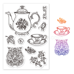 PVC Plastic Stamps, for DIY Scrapbooking, Photo Album Decorative, Cards Making, Stamp Sheets, Teapot Pattern, 16x11x0.3cm(DIY-WH0167-56-426)