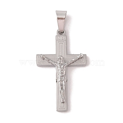 304 Stainless Steel Pendants, Crucifix Cross Charm, Religion, Stainless Steel Color, 30x18x4.5mm, Hole: 6x3mm(STAS-M068-09P)