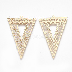 Brass Pendants, Etched Metal Embellishments, Triangle, Light Gold, 42x26x0.3mm, Hole: 1.5mm(KKC-T001-23KC)
