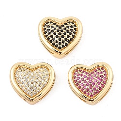 Brass Micro Pave Cubic Zirconia Slide Charms, Long-Lasting Plated, Heart, Golden, 13x14x5.5mm, Hole: 1.5x6.5mm and 10x2mm(ZIRC-I068-02G)