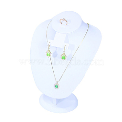 Bust Shaped MDF Covered with PU Leather Jewelry Set Display Stands, Jewelry Organizer Holder for Earrings, Rings & Necklaces, White, 17.5x12.5x22cm(AJEW-U002-01A)