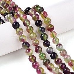 Dyed Natural White Jade Beads Strands, Two Tone, Round, Yellow Green, 8x8mm, Hole: 0.9mm, about 47~48pcs/strand, 15.16~15.72''(38.5~39.3cm)(G-T138-8mm-210-26)