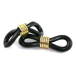 Eyeglass Holders, Glasses Rubber Loop Ends, Iron and Plastic, Golden Color, Black, about 4.2mm wide, 19mm long(X-E237-2)