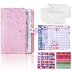 A6 Irridescent Imitation Leather Budget Binders, with  PVC Binder Pockets, Budget Form, Sticker, Pink, 190x133x37mm(JX556A)