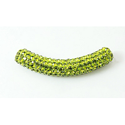 Brass Middle East Rhinestone Beads, Tube, Olivine, 45~46.5x9mm, Hole: 4mm(RB-C1300-6)