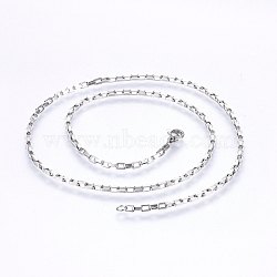 304 Stainless Steel Box Chain Necklaces, with Lobster Claw Clasps, Stainless Steel Color, 19.7 inch(50cm), 1.5mm, 0.8mm(NJEW-F226-07P-02)