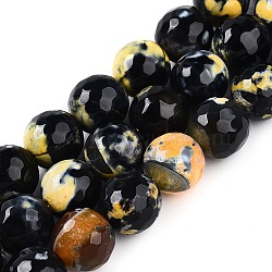 Dyed Natural Agate Beads Strands, Round, Faceted, Champagne Yellow, 13~13.5x13~13.5mm, Hole: 1mm, about 28pcs/strand, 14.96~15.48''(38~38.7cm)(G-T141-01A-02)