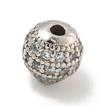 Rack Plating Brass Cubic Zirconia Beads,  Long-Lasting Plated, Lead Free & Cadmium Free, Round, Platinum, 6mm, Hole: 1.5mm