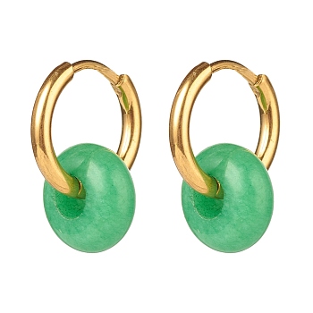 Rondelle Natural Malaysia Jade Beded Hoop Earrings, 304 Stainless Steel Jewelry for Women, 18mm, Pin: 1mm