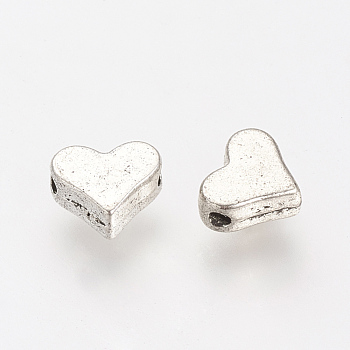Tibetan Style Alloy Beads, Heart, Cadmium Free & Lead Free, Antique Silver, 6x7x3mm, Hole: 1mm