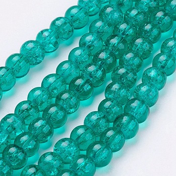 Spray Painted Crackle Glass Beads Strands, Round, Medium Sea Green, 6mm, Hole: 1.3~1.6mm, 31.4 inch