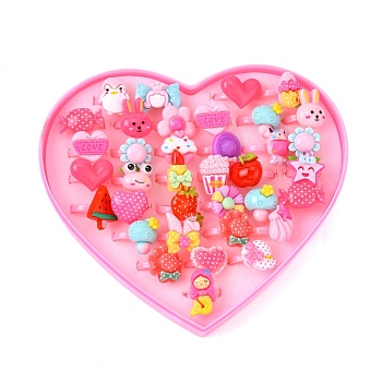 Cute Mixed Shape Acrylic Kid's Cuff Rings, Open Rings, Mixed Color, US Size 1 3/4(13mm), 36pcs/box
