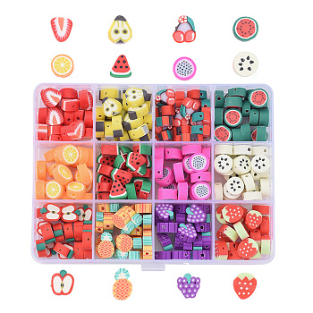240Pcs 12 Kinds of Fruit Handmade Polymer Clay Beads, for Jewelry Making Bracelets Necklaces Earrings, Mixed Color, 240pcs/box