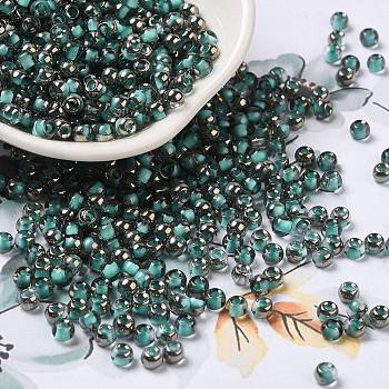 Transparent Inside Colours Glass Seed Beads, Half Plated, Round Hole, Round, Dark Turquoise, 4x3mm, Hole: 1.2mm, 7650pcs/pound